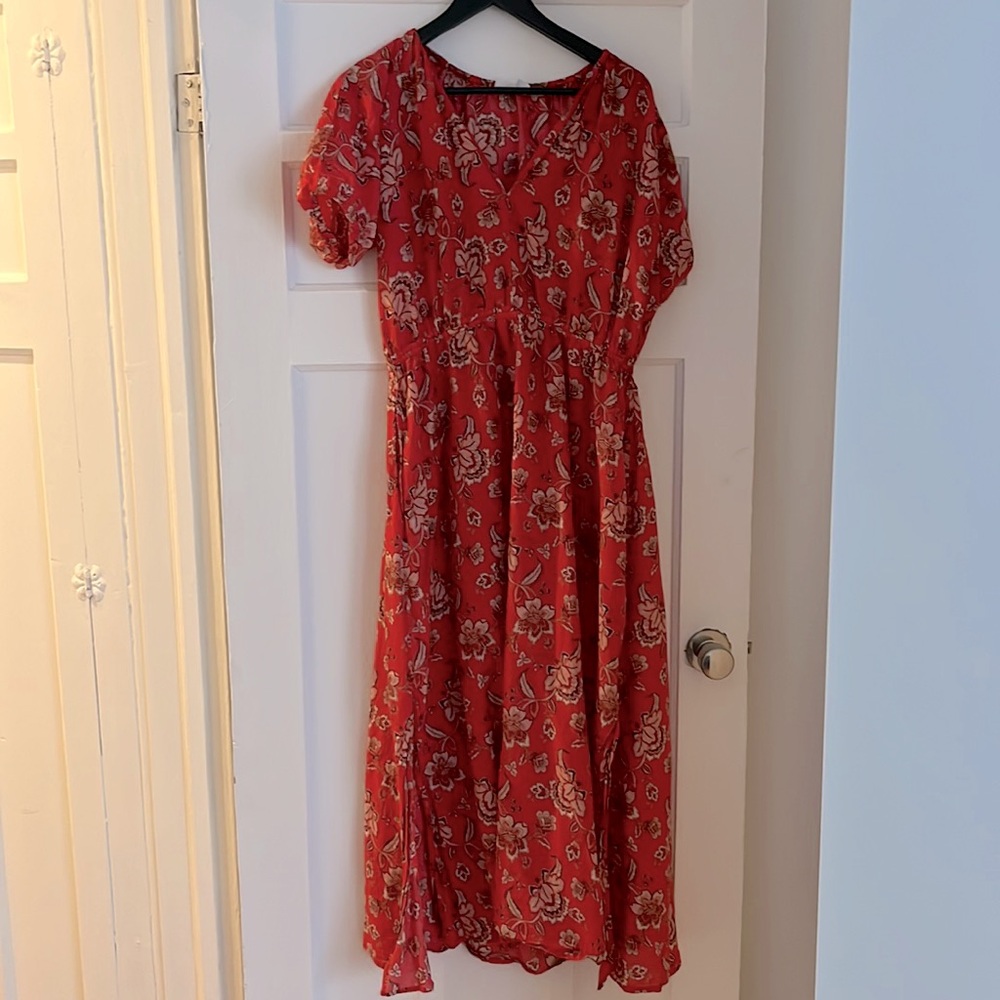 Mango midi red paisley pattern dress